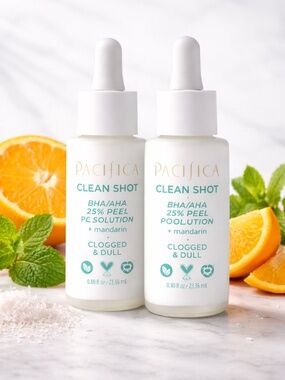 Pacifica Clean Shot BHA AHA 25% Peel Solution 2x 0.8oz Exfoliating Vegan NIB